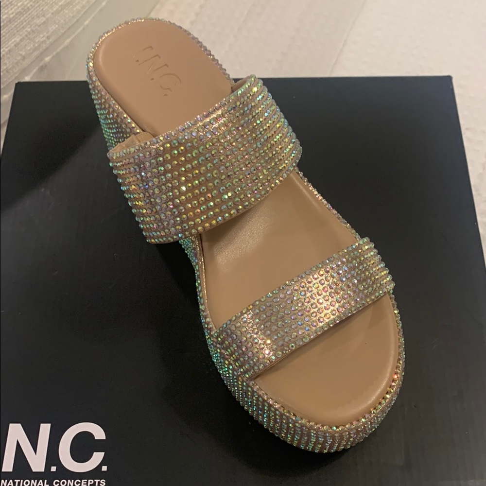 INC International Concepts Gold Rhinestone Sandals